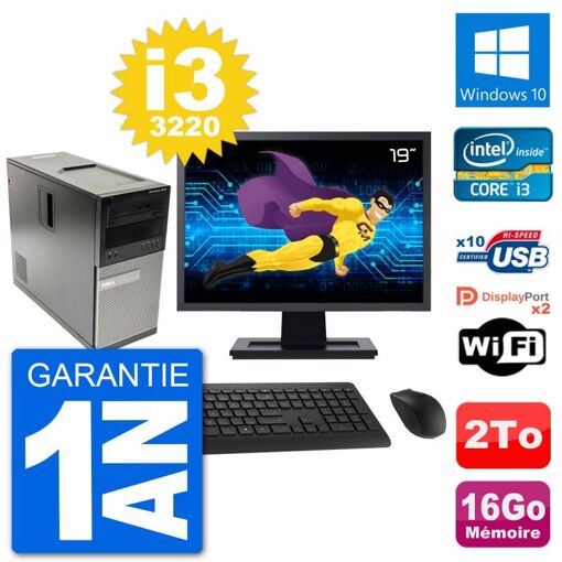 Dell Optiplex 7010 Desktop PC - 19" Screen, Intel i3-3220, 16GB RAM, 2TB HDD, Windows 10, WiFi