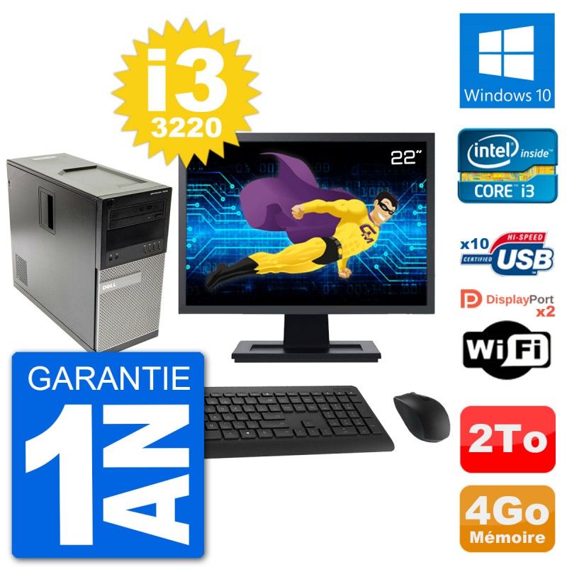 Dell Optiplex 7010 Desktop PC - 22" Screen, Intel i3-3220, 4GB RAM, 2TB HDD, Windows 10, WiFi