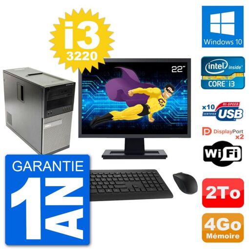 Dell Optiplex 7010 Desktop PC - 22" Screen, Intel i3-3220, 4GB RAM, 2TB HDD, Windows 10, WiFi