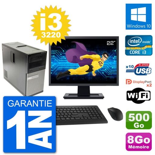 Dell Optiplex 7010 Desktop PC - 22" Screen, Intel i3-3220, 8GB RAM, 500GB Hard Drive, Windows 10, WiFi
