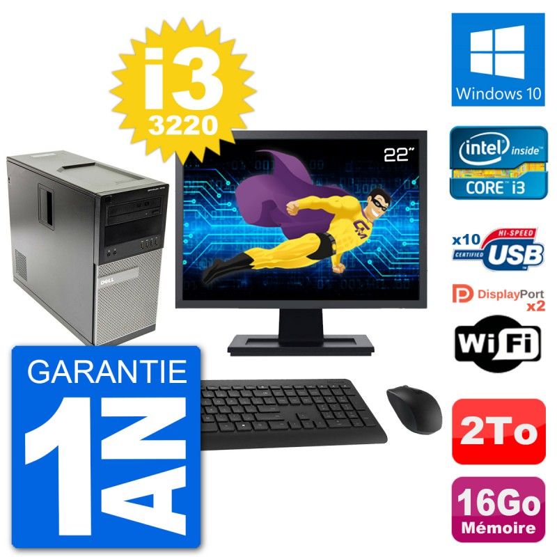 Dell Optiplex 7010 Desktop Computer, 22" Screen, Intel i3-3220, 16GB RAM, 2TB HDD, Windows 10, WiFi