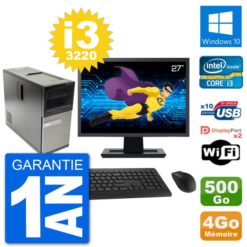 Dell Optiplex 7010 Desktop PC - 27" Screen, Intel i3-3220, 4GB RAM, 500GB HDD, Windows 10