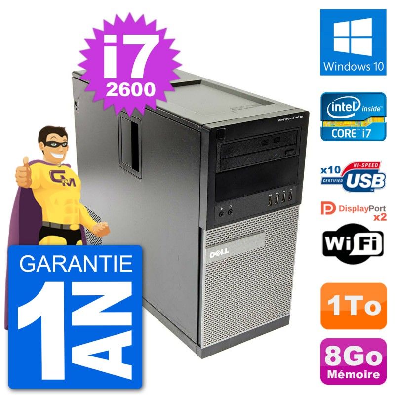 Dell Optiplex 7010 Desktop PC - Intel Core i7-2600, 8GB RAM, 1TB Hard Drive, Windows 10, WiFi