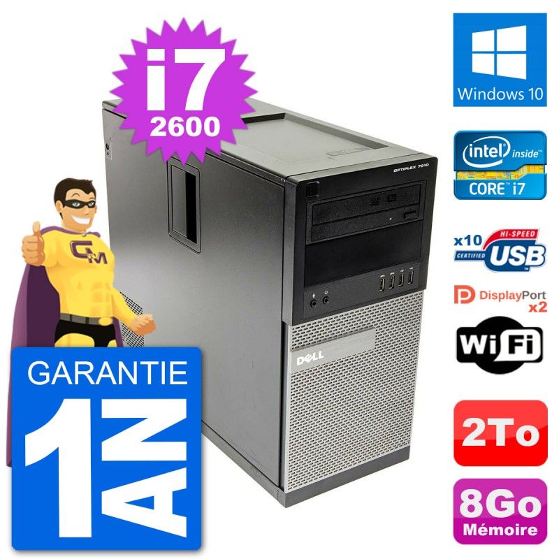 Dell Optiplex 7010 Desktop PC - Intel Core i7-2600, 8GB RAM, 2TB HDD, Windows 10, WiFi