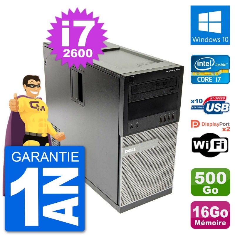 Dell Optiplex 7010 Desktop PC - Intel Core i7-2600, 16GB RAM, 500GB Hard Drive, Windows 10, WiFi