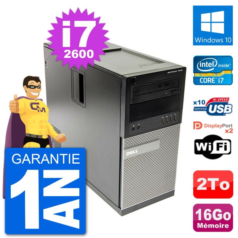 Dell Optiplex 7010 Desktop PC - Intel Core i7-2600, 16GB RAM, 2TB HDD, Windows 10, WiFi