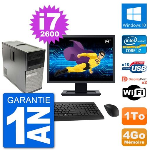 Dell Optiplex 7010 Desktop Computer, 19" Screen, Intel i7-2600, 4GB RAM, 1TB HDD, Windows 10, WiFi
