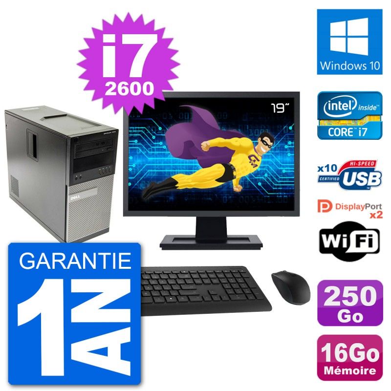 Dell Optiplex 7010 Desktop PC - 19" Screen, Intel i7-2600, 16GB RAM, 250GB Hard Drive, Windows 10