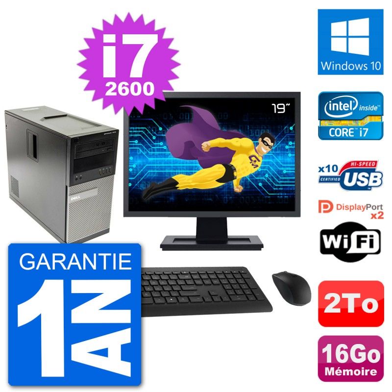 Dell Optiplex 7010 Desktop PC - 19" Screen, Intel i7-2600, 16GB RAM, 2TB HDD, Windows 10
