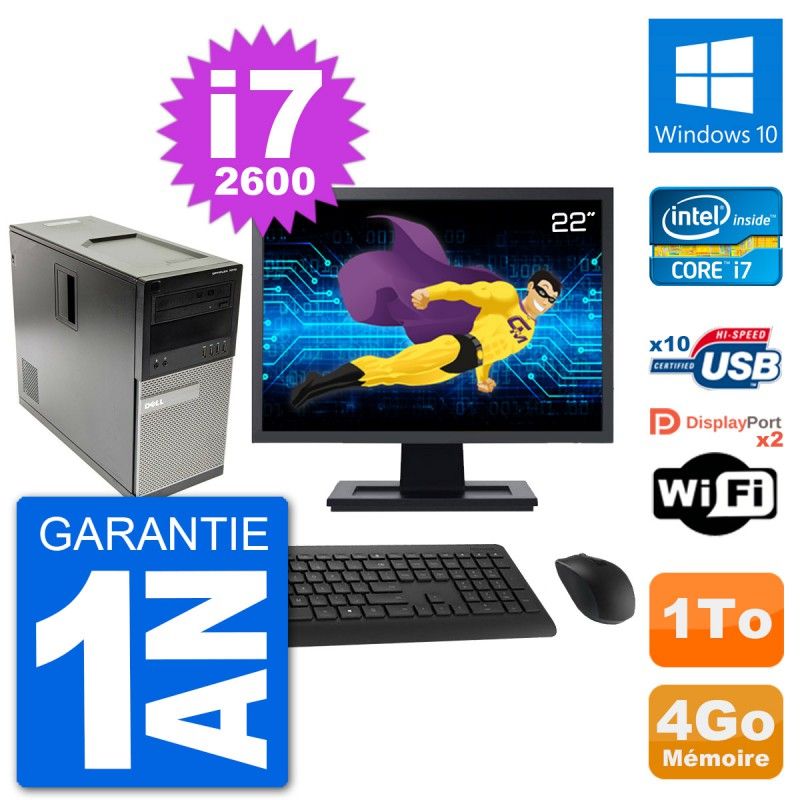 Dell Optiplex 7010 Desktop Computer - 22" Screen, Intel i7-2600, 4GB RAM, 1TB HDD, Windows 10, WiFi