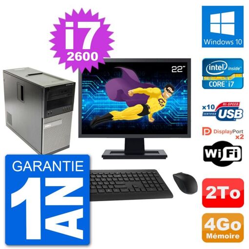 Dell Optiplex 7010 Desktop Computer - 22" Screen, Intel i7-2600, 4GB RAM, 2TB HDD, Windows 10, WiFi