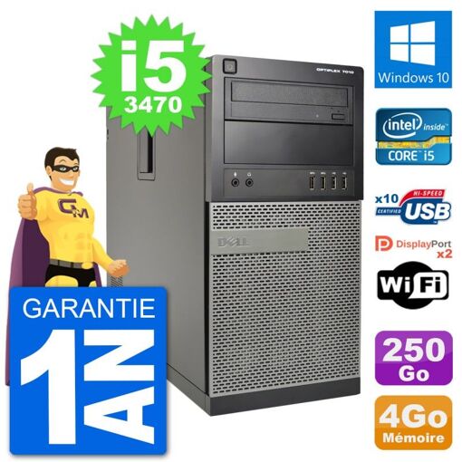 Dell Optiplex 7010 Desktop PC - Intel Core i5, 4GB RAM, 250GB HDD, Windows 10, WiFi