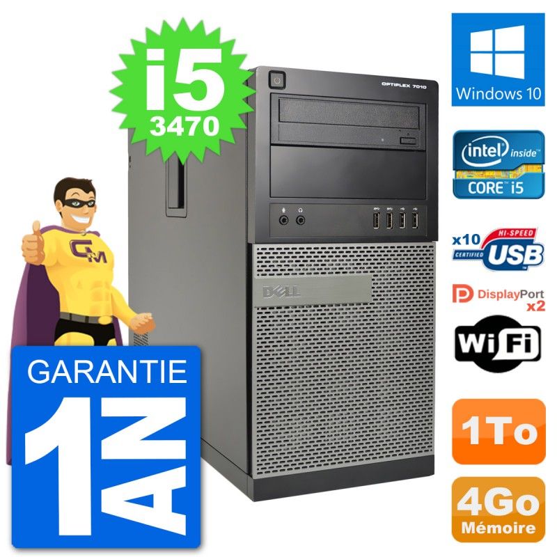Ordinateur de bureau Dell Optiplex 7010 - Processeur Intel Core i5, 4 Go de RAM, 1 To de SSD, Windows 10, Wifi