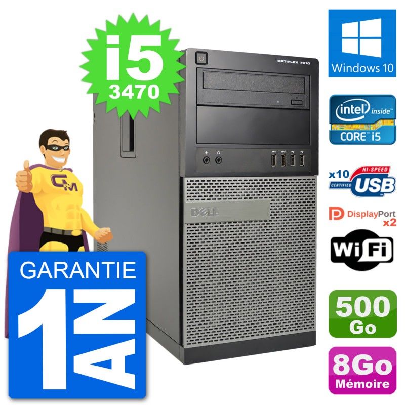 Dell Optiplex 7010 Desktop Computer - Intel Core i5-3470, 8GB RAM, 500GB HDD, Windows 10, WiFi