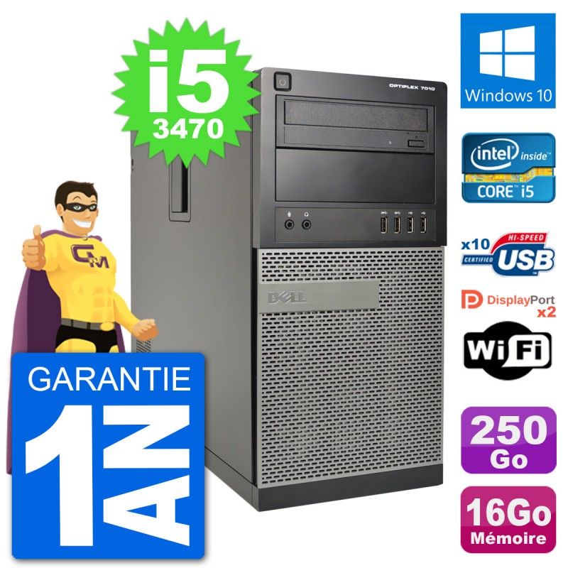 Dell Optiplex 7010 Desktop PC - Intel Core i5, 16GB RAM, 250GB HDD, Windows 10, WiFi