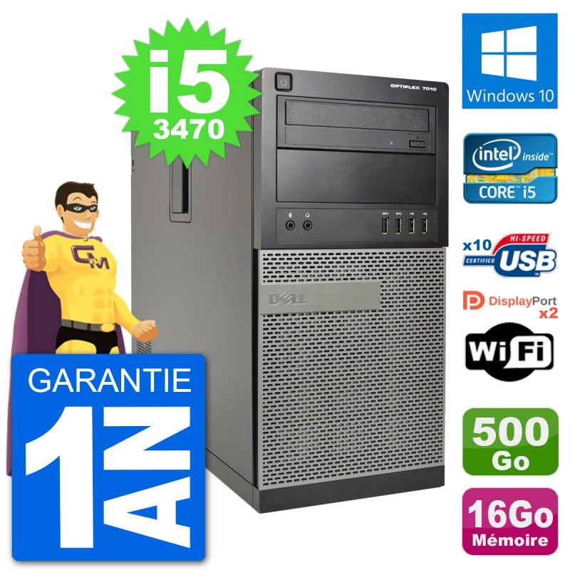 Dell Optiplex 7010 Desktop PC - Intel Core i5-3470, 16GB RAM, 500GB HDD, Windows 10, WiFi