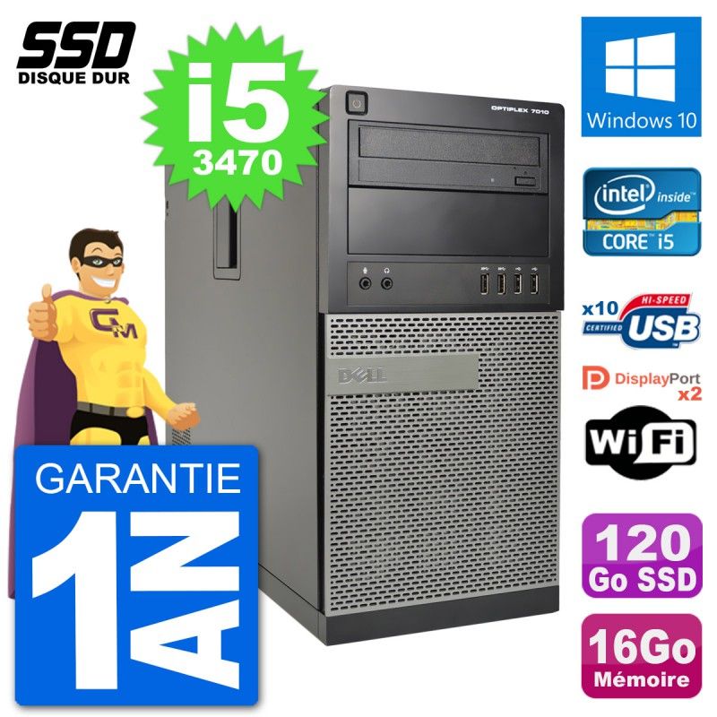 Ordinateur de bureau Dell OptiPlex 7010 - Processeur Intel Core i5, 16 Go de RAM, 120 Go SSD, Windows 10