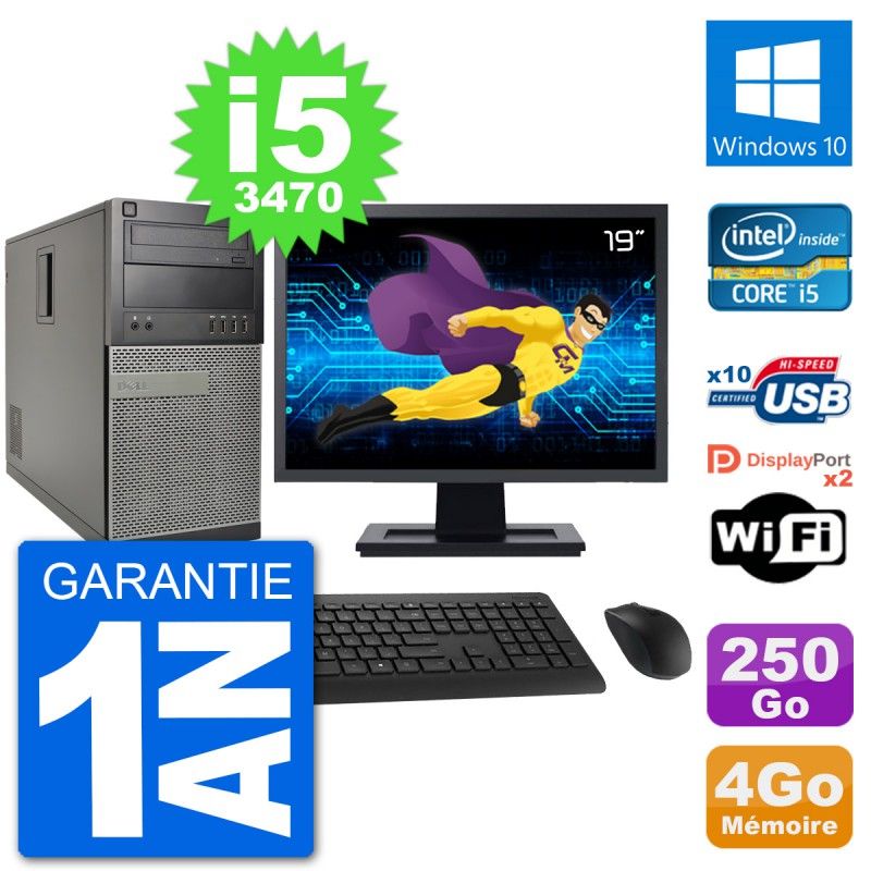 Dell Optiplex 7010 Desktop Computer, 19" Screen, Intel i5-3470, 4GB RAM, 250GB HDD, Windows 10, WiFi