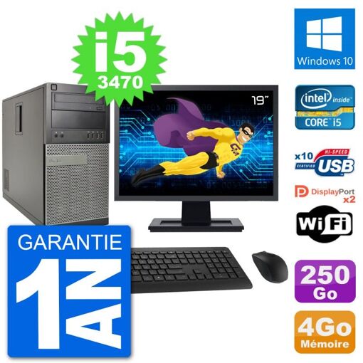 Dell Optiplex 7010 Desktop Computer, 19" Screen, Intel i5-3470, 4GB RAM, 250GB HDD, Windows 10, WiFi