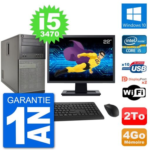 Dell Optiplex 7010 Desktop PC - 22" Screen, Intel i5-3470, 4GB RAM, 2TB HDD, Windows 10, WiFi