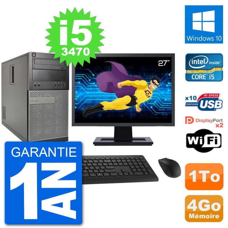 Dell Optiplex 7010 Desktop Computer, 27-inch Screen, Intel i5-3470, 4GB RAM, 1TB HDD, Windows 10