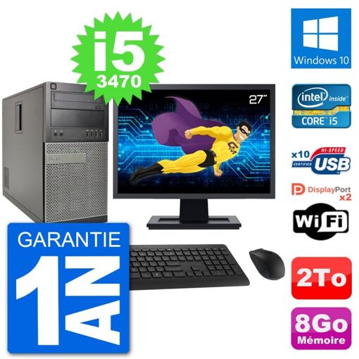 Dell Optiplex 7010 Desktop PC - 27" Screen, Intel i5-3470, 8GB RAM, 2TB HDD, Windows 10