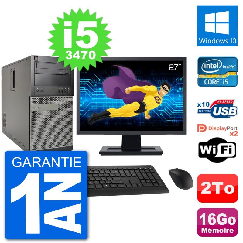 Dell Optiplex 7010 Desktop PC - 27" Screen, Intel i5-3470, 16GB RAM, 2TB HDD, Windows 10
