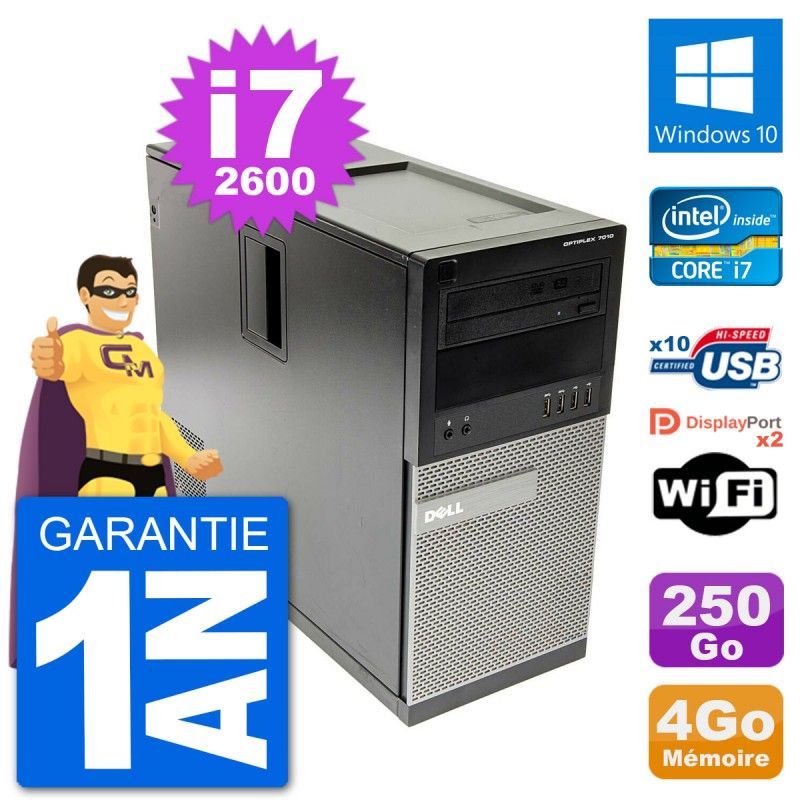 Dell Optiplex 7010 Desktop PC - Intel Core i7-2600, 4GB RAM, 250GB HDD, Windows 10, WiFi