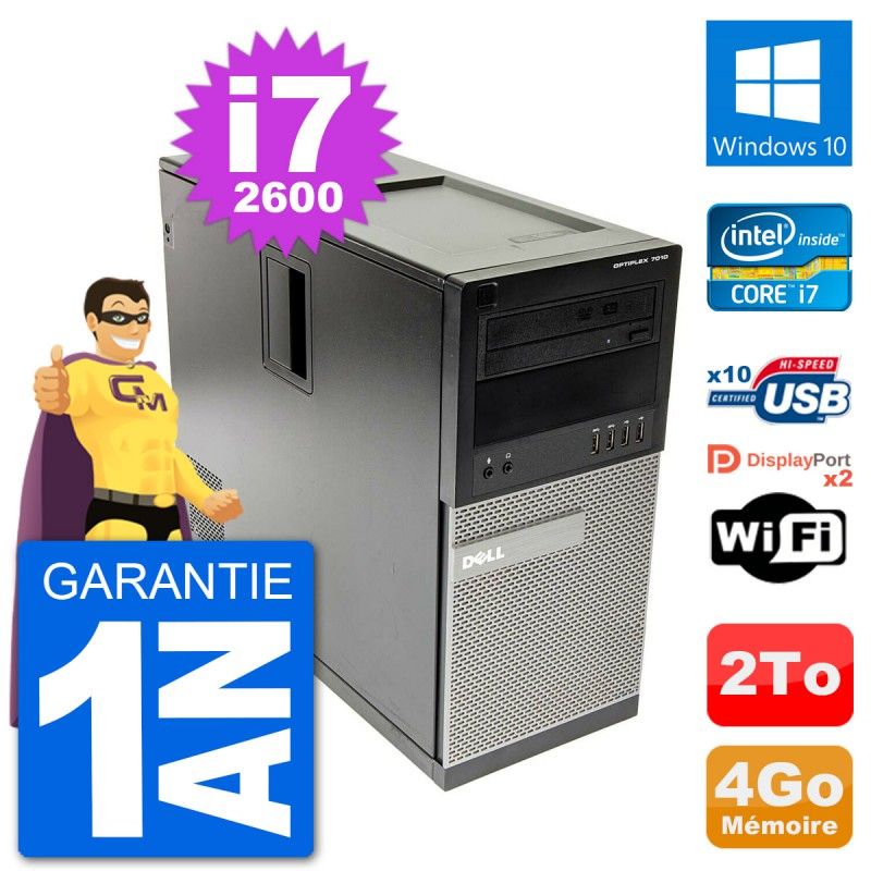 Dell Optiplex 7010 Desktop Computer, Intel Core i7-2600, 4GB RAM, 2TB HDD, Windows 10, WiFi