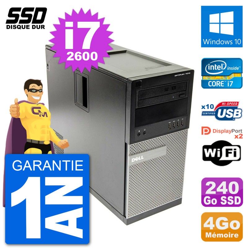 Dell OptiPlex 7010 Desktop PC - Intel Core i7, 4GB RAM, 240GB SSD, Windows 10, WiFi