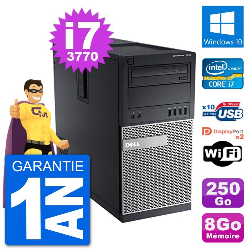 PC de escritorio Dell Optiplex 7010 - Procesador Intel Core i7-3770, 8 GB de RAM, Disco duro de 250 GB, Windows 10, WiFi