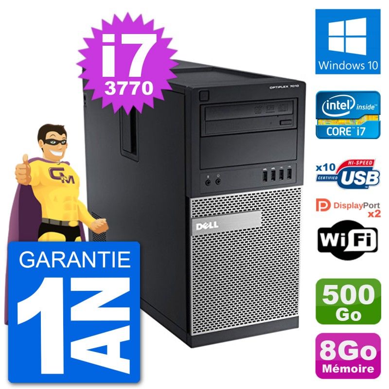 PC de escritorio Dell Optiplex 7010 - Procesador Intel Core i7-3770, 8GB de RAM, 500GB HDD, Windows 10, WiFi