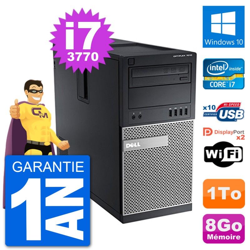 Computadora de escritorio Dell Optiplex 7010 - Procesador Intel Core i7-3770, 8 GB de RAM, 1 TB HDD, Windows 10, WiFi