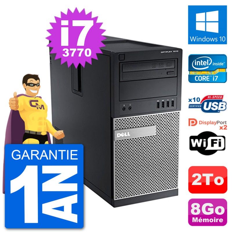 PC de escritorio Dell Optiplex 7010 - Procesador Intel Core i7-3770, 8 GB de RAM, Disco duro de 2 TB, Windows 10, WiFi