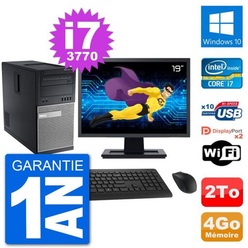 Dell Optiplex 7010 Desktop Computer - 19" Screen, Intel i7-3770, 4GB RAM, 2TB HDD, Windows 10, WiFi