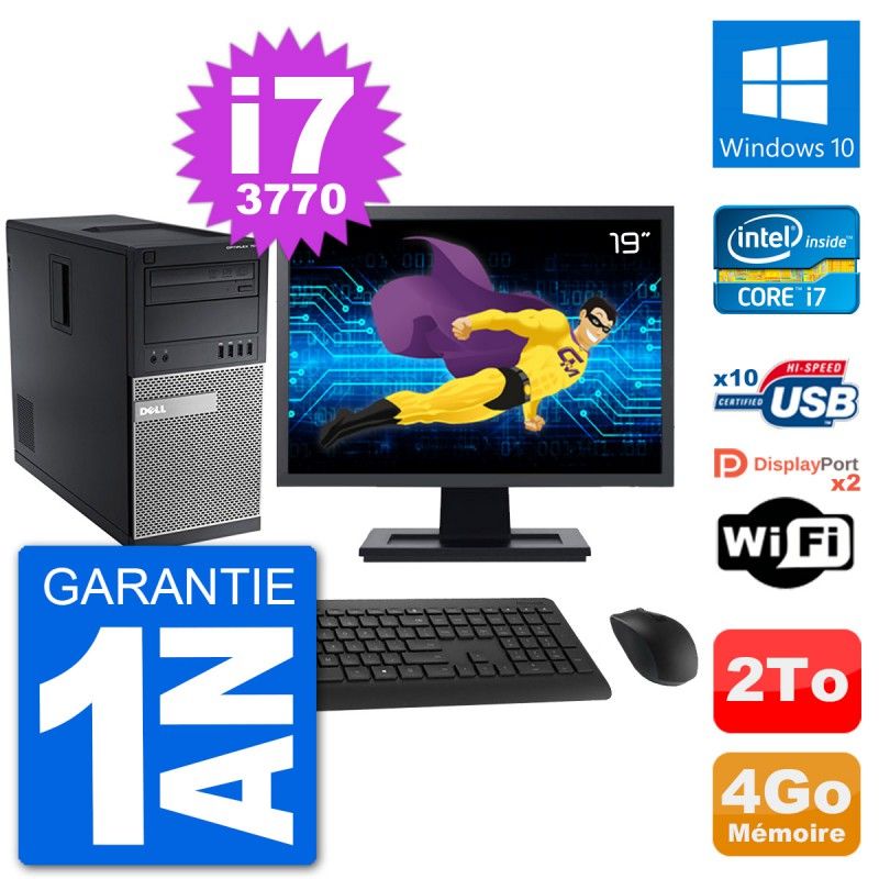 Dell Optiplex 7010 Desktop Computer - 19" Screen, Intel i7-3770, 4GB RAM, 2TB HDD, Windows 10, WiFi