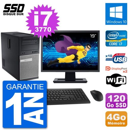 Dell Optiplex 7010 Desktop PC - 19" Screen, Intel Core i7-3770, 4GB RAM, 120GB SSD, Windows 10, Wifi