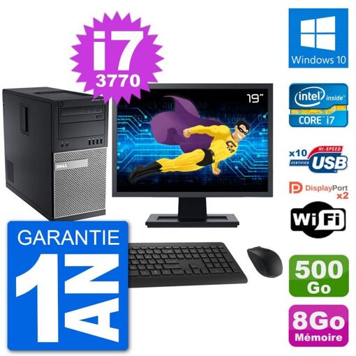 Dell Optiplex 7010 Desktop PC - 19" Screen, Intel i7-3770, 8GB RAM, 500GB HDD, Windows 10, WiFi