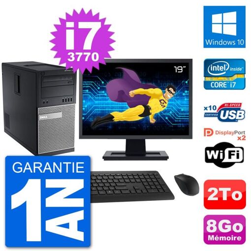Dell Optiplex 7010 Desktop Computer - 19" Screen, Intel i7-3770, 8GB RAM, 2TB HDD, Windows 10, WiFi