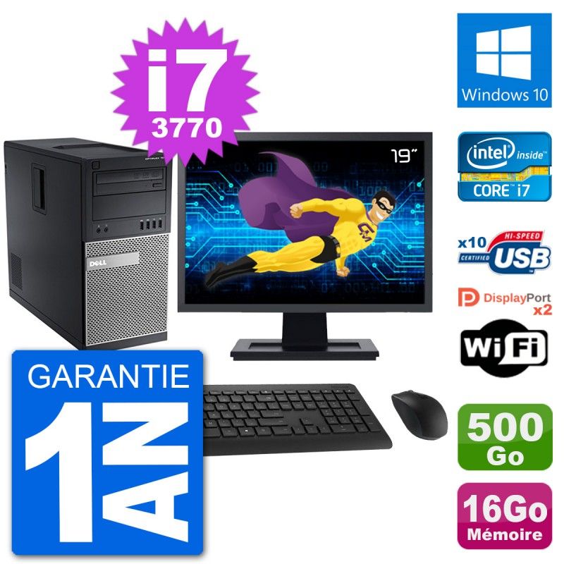 Dell Optiplex 7010 Desktop PC - 19" Screen, Intel i7-3770, 16GB RAM, 500GB Hard Drive, Windows 10, WiFi