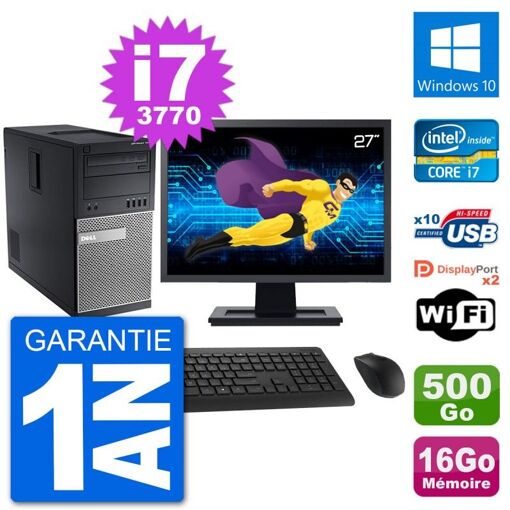 Dell Optiplex 7010 Desktop Computer, 27" Screen, Intel i7-3770, 16GB RAM, 500GB HDD, Windows 10, WiFi