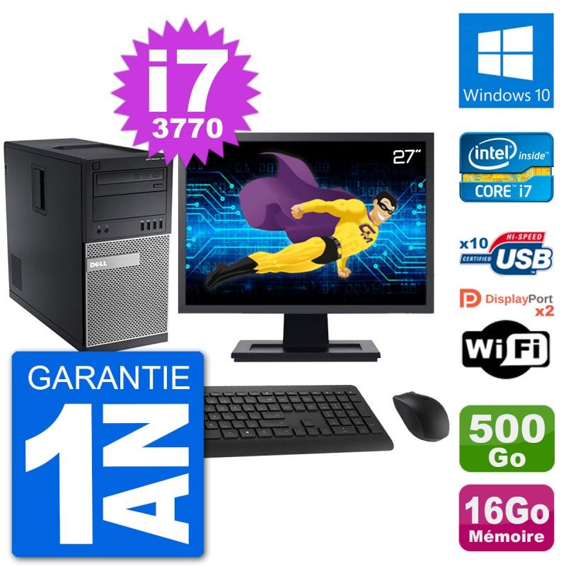 Dell Optiplex 7010 Desktop Computer, 27" Screen, Intel i7-3770, 16GB RAM, 500GB HDD, Windows 10, WiFi