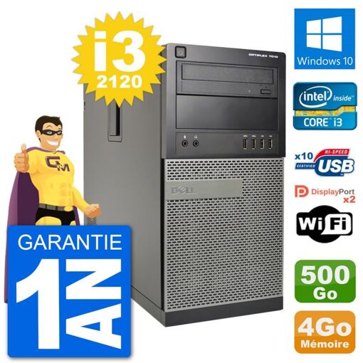 Dell Optiplex 7010 Mid Tower PC, Intel Core i3-2120, 4GB RAM, 500GB HDD, Windows 10, WiFi