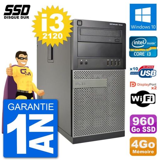 Dell OptiPlex 7010 Desktop PC - Intel Core i3-2120, 4GB RAM, 960GB SSD, Windows 10, WiFi
