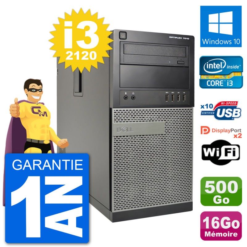 Dell Optiplex 7010 Desktop PC - Intel Core i3-2120, 16GB RAM, 500GB HDD, Windows 10, WiFi