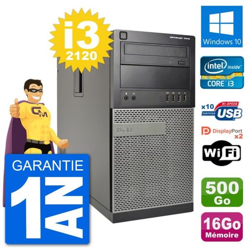 Dell Optiplex 7010 Desktop PC - Intel Core i3-2120, 16GB RAM, 500GB HDD, Windows 10, WiFi