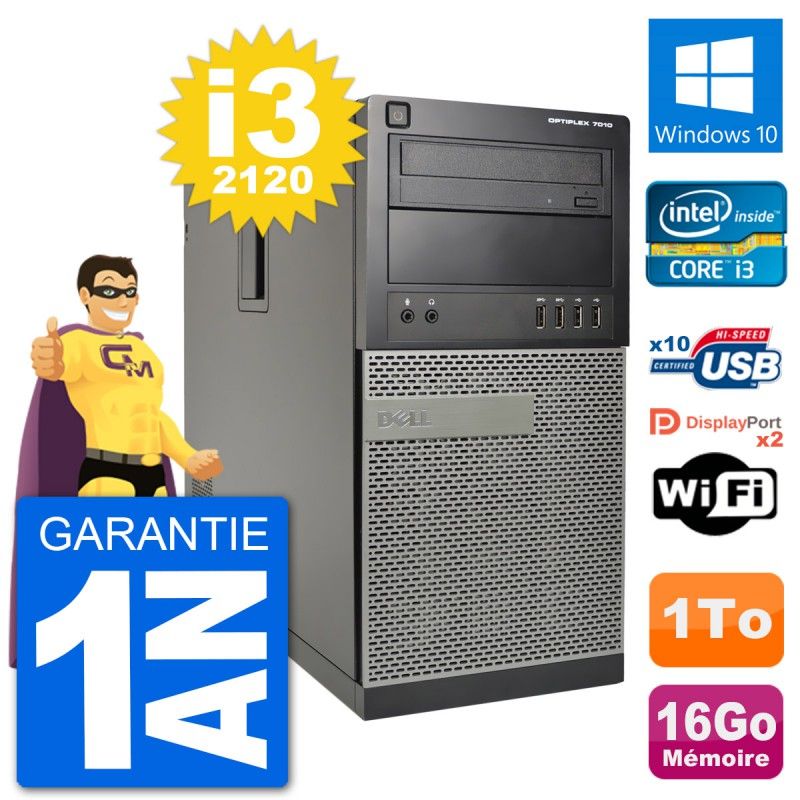 Dell Optiplex 7010 Desktop PC - Intel Core i3-2120, 16GB RAM, 1TB HDD, Windows 10, WiFi