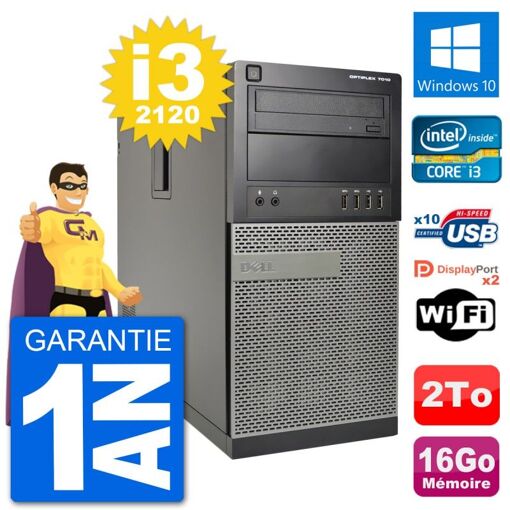 Dell Optiplex 7010 Desktop PC - Intel Core i3-2120, 16GB RAM, 2TB Hard Drive, Windows 10, WiFi