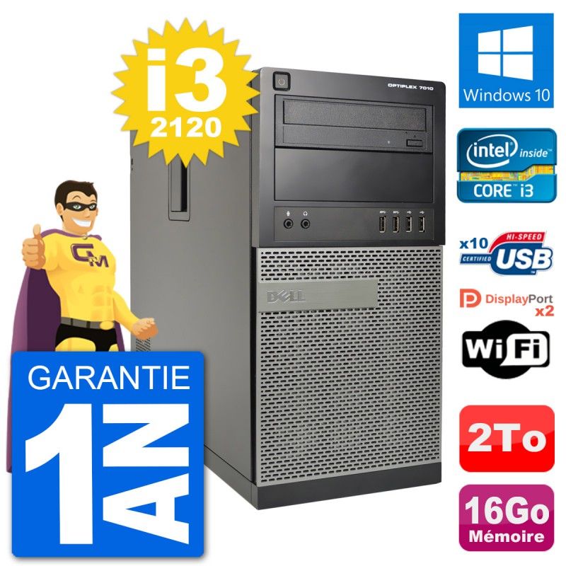 Dell Optiplex 7010 Desktop PC - Intel Core i3-2120, 16GB RAM, 2TB Hard Drive, Windows 10, WiFi