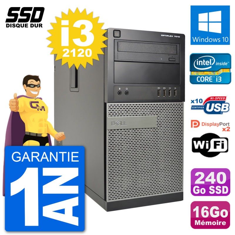 Dell OptiPlex 7010 Desktop PC - Intel Core i3-2120, 16GB RAM, 240GB SSD, Windows 10, WiFi
